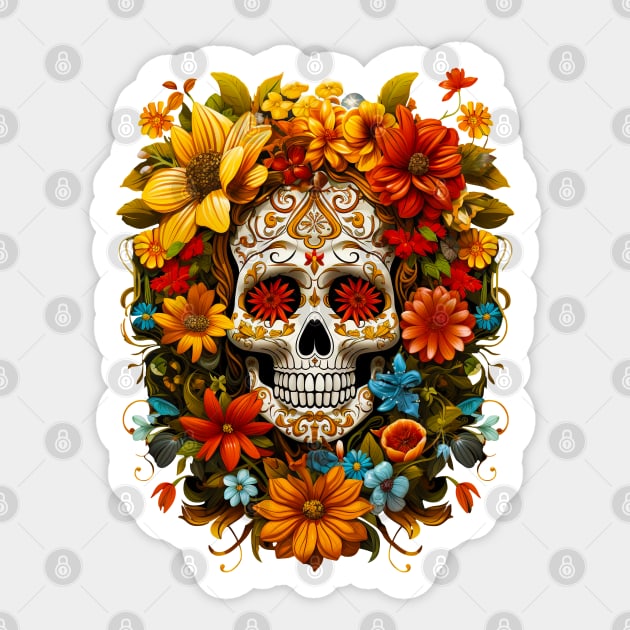 Skull with flowers Sticker by Jirka Svetlik